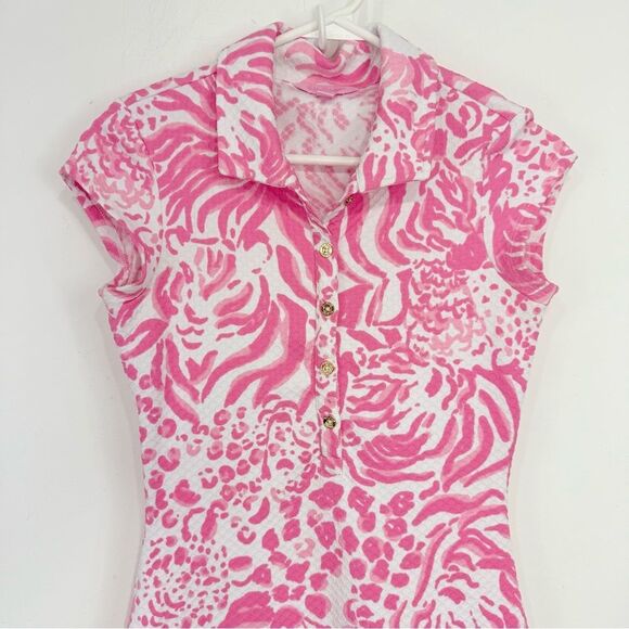 Lilly Pulitzer Raya Get Spotted Pink White Keyhole Back Cap Sleeve Mini Dress - Picture 5 of 16